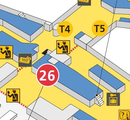 Map to the Lounge 26 Aspire Airport Lounge in Amsterdam Schiphol Airport 