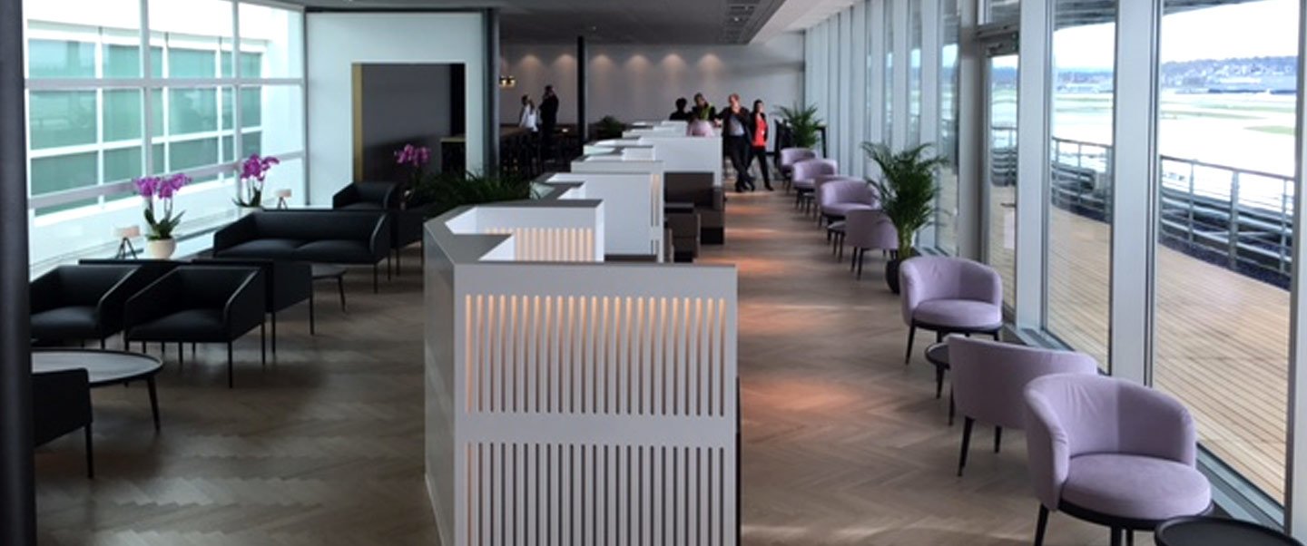 Seating area of the Aspire Airport Lounge at Zurich International Airport