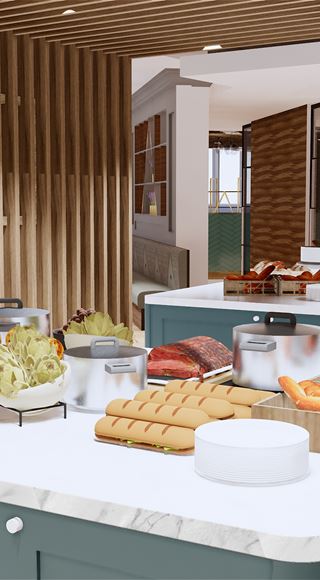 A Render Of The Buffet Area At Aspire Lounges At Edinburgh Airport