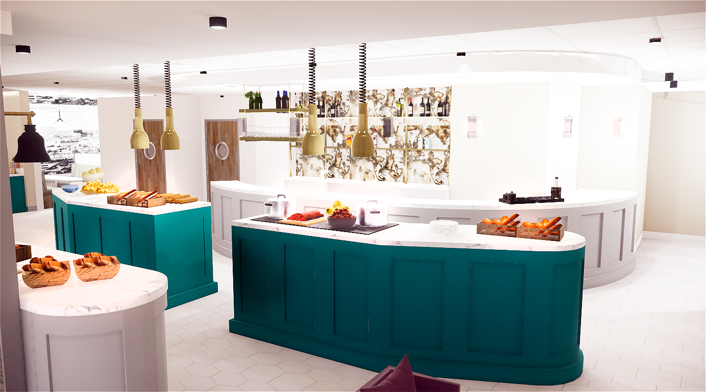 Digital Render of Food Area at Aspire Lounge London Luton Airport